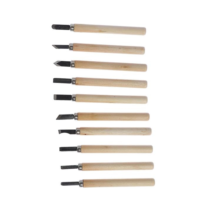 Набор резцов по дереву ТУНДРА, деревянная рукоятка, 10 шт. Набор резцов по дереву ТУНДРА, деревянная рукоятка, 10 шт.