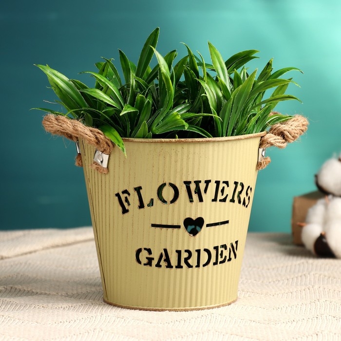 Кашпо  Кашпо "Ведерко цветочный сад" зеленое, 13х13х12см