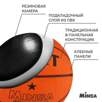 Мяч баскетбольный MINSA SPORT, клееный, 8 панелей, р. 7, резина, резиновая камера