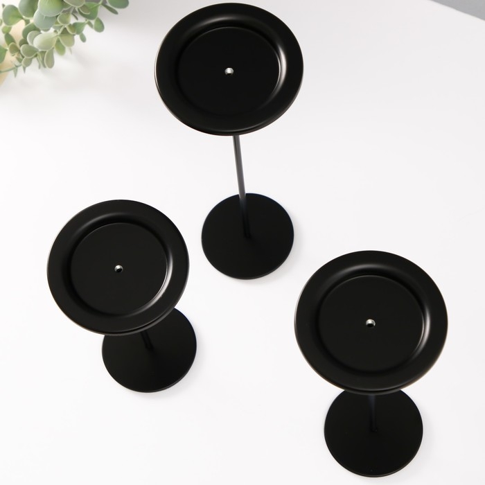 Подсвечник металл на 1 свечу d=до 8 см Подсвечник металл на 1 свечу d=до 8 см "Астри" набор 3 шт 10,5х10,5х22,5 17,5 12,5 см