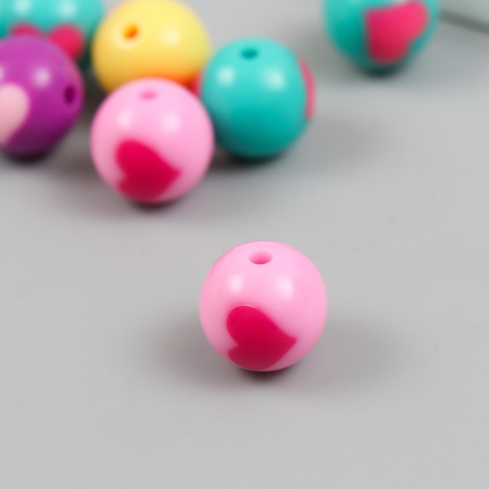 Бусины пластик Бусины пластик "Шарик с сердечком" глянец МИКС d=1,6 см набор 20 гр
