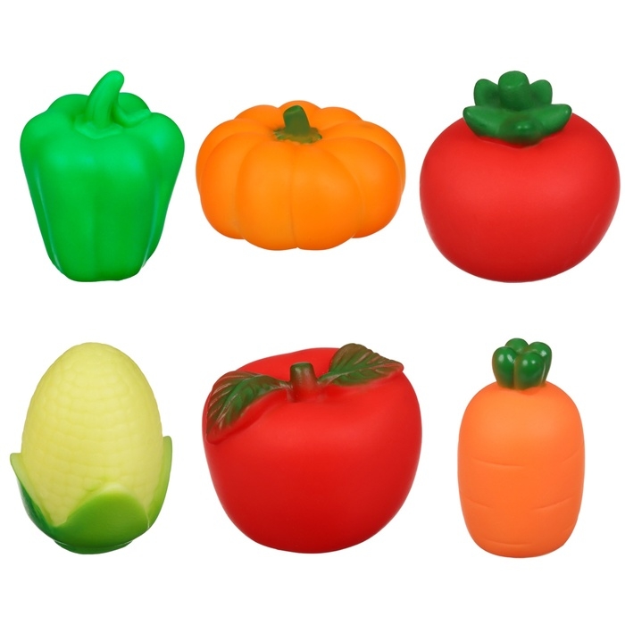 Набор резиновых игрушек для ванны &laquo;Овощи-Фрукты&raquo;, с пищалкой, 6 шт, виды МИКС, Крошка Я