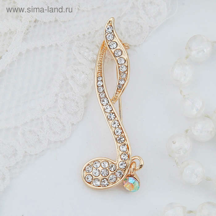 Брошь «Нота», цвет белый в золоте Брошь «Нота», цвет белый в золоте
