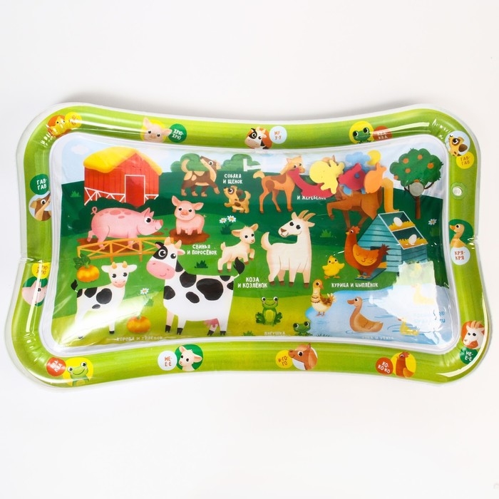 Акваковрик надувной развивающий водный коврик «Домашние животные», 80x50 см, в пакете, Крошка Я Акваковрик надувной развивающий водный коврик «Домашние животные», 80x50 см, в пакете, Крошка Я