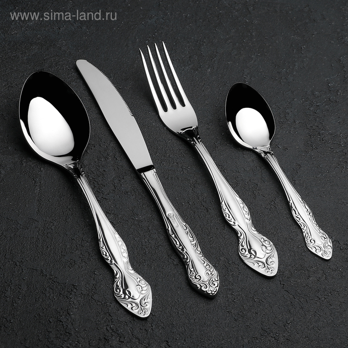 Набор столовых приборов «Славянка», 24 предмета, декоративная коробка, цвет серебряный Набор столовых приборов «Славянка», 24 предмета, декоративная коробка, цвет серебряный