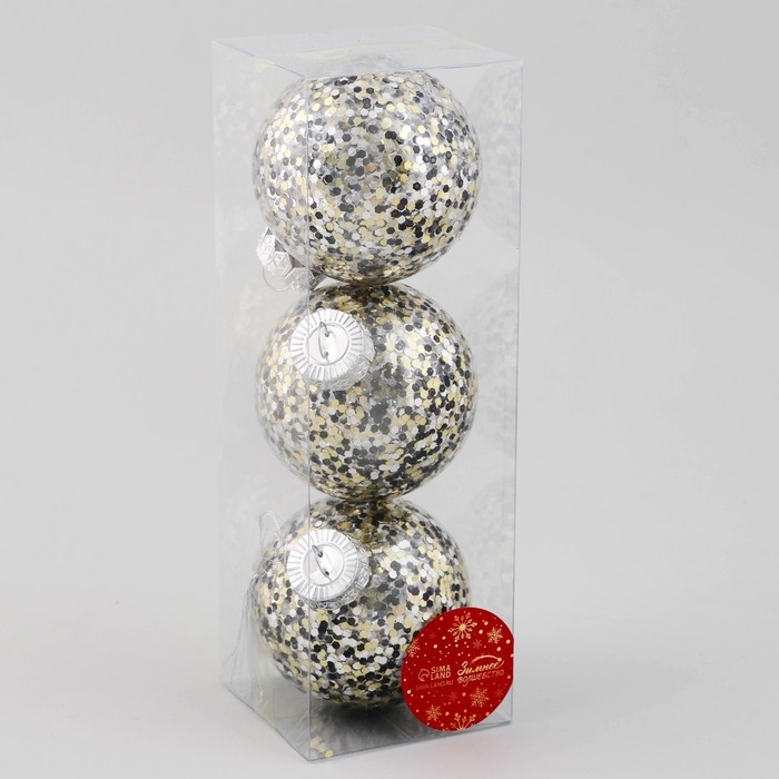 Набор шаров пластик d-8 см, 3 шт Набор шаров пластик d-8 см, 3 шт "Мэдисон" блеск элит