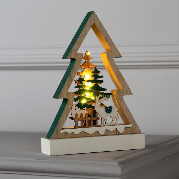 Светодиодная фигура «Ёлка с оленями» 17 × 23.5 × 5 см, дерево, батарейки АААх2 (не в комплекте), свечение тёплое белое Светодиодная фигура «Ёлка с оленями» 17 × 23.5 × 5 см, дерево, батарейки АААх2 (не в комплекте), свечение тёплое белое