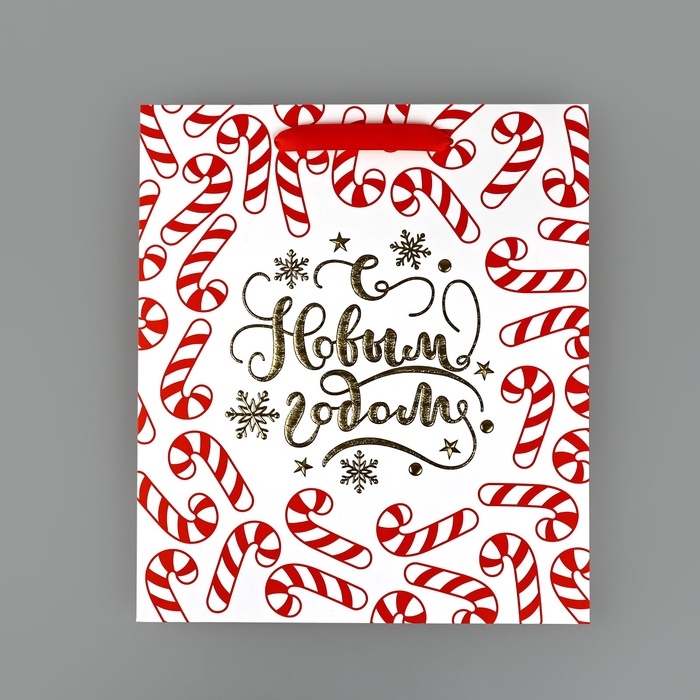 Пакет подарочный новогодний ламинированный «Новогодние леденцы», тиснение, M 30 х 26 х 9 см, Новый год Пакет подарочный новогодний ламинированный «Новогодние леденцы», тиснение, M 30 х 26 х 9 см, Новый год