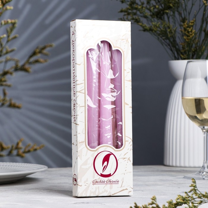 Набор свечей античных, 2,3х 24,5 см, 5 ч, 55 г, 4 штуки, сиреневая Набор свечей античных, 2,3х 24,5 см, 5 ч, 55 г, 4 штуки, сиреневая