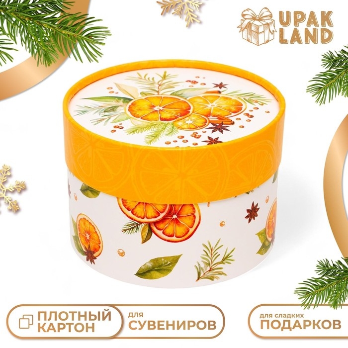 Новый год. Коробка подарочная новогодняя для макарун тубус без окна Новый год. Коробка подарочная новогодняя для макарун тубус без окна "Мандаринки", 12 х 8 см.