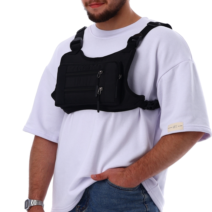 Сумка нагрудная на молнии, 2 наружных кармана, цвет чёрный Сумка нагрудная на молнии, 2 наружных кармана, цвет чёрный