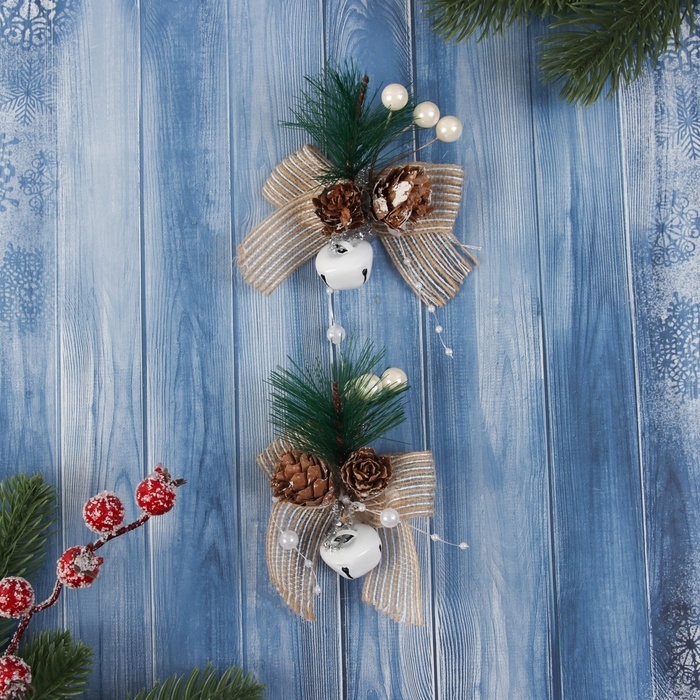 Украшение ёлочное Украшение ёлочное "Композиция на бантике" (набор 2 шт ) бубенчик, 11х9 см