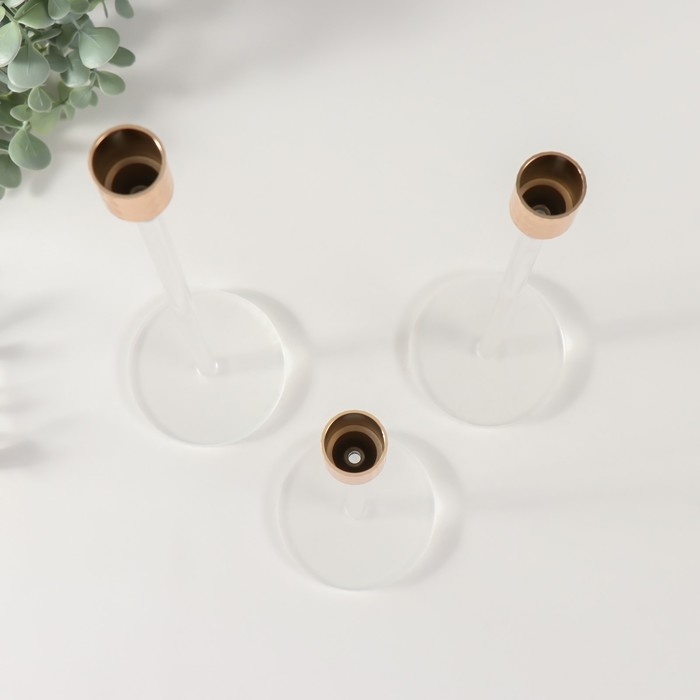 Подсвечник металл, акрил Подсвечник металл, акрил "Ромб" d=2 см, набор 3 шт h=33 см, 26,5 см, 22,5 см