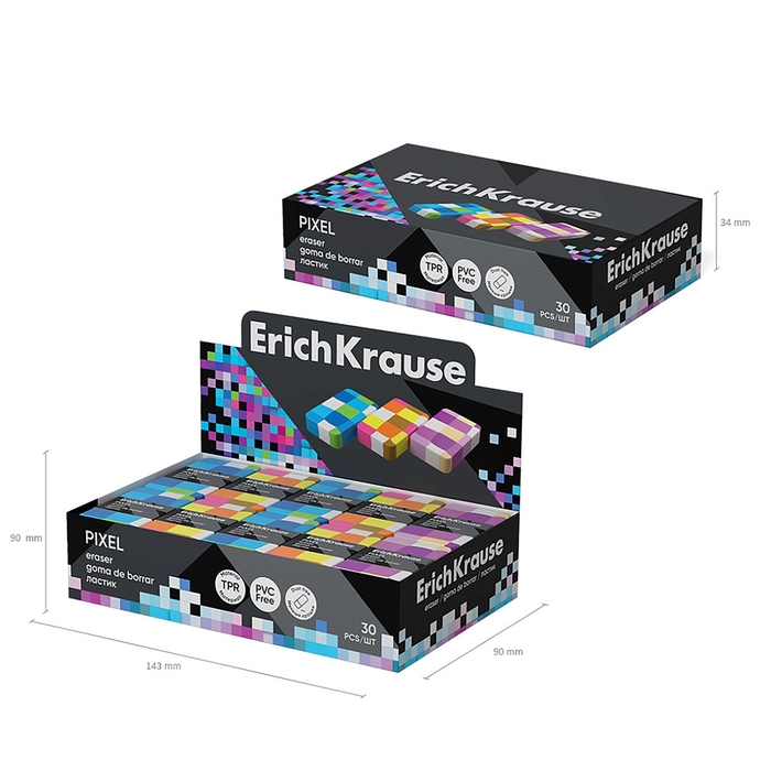 Ластик ErichKrause  Ластик ErichKrause "Pixel", мягкий, гипоаллергенный, микс (цена за шт)