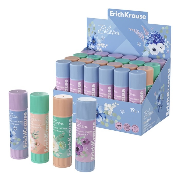 Клей-карандаш 19г ErichKrause EasyStick  Клей-карандаш 19г ErichKrause EasyStick "Pastel Bloom" PVP, экономичный расход, микс