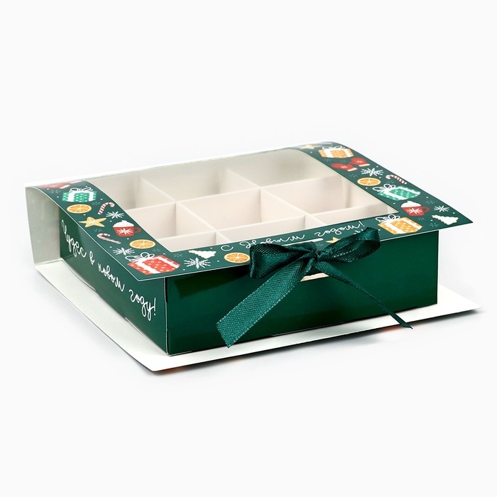 Коробка под 9 конфет с ячейками «С Новым годом!» 14.8 х 13.5 х 3.5 см, Новый год Коробка под 9 конфет с ячейками «С Новым годом!» 14.8 х 13.5 х 3.5 см, Новый год