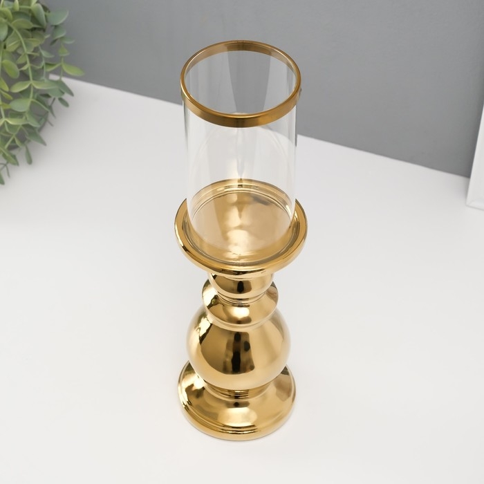 Подсвечник керамика, стекло на 1 свечу "Алберо" d=7,5 см золото 9,5х9,5х35 см