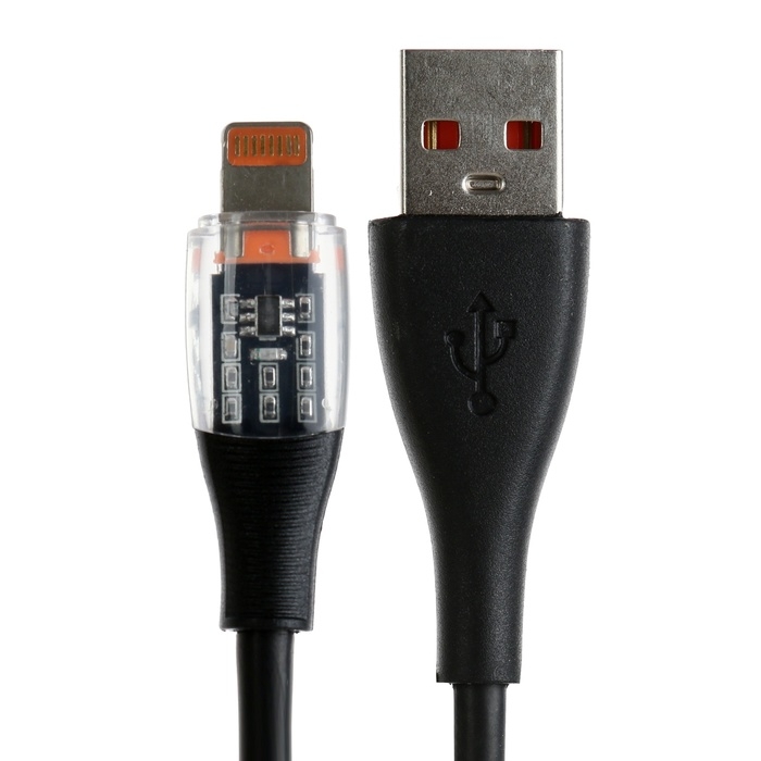 Кабель, 3 А, Lightning  - USB, прозрачный, TPE оплётка, 1 м, чёрный