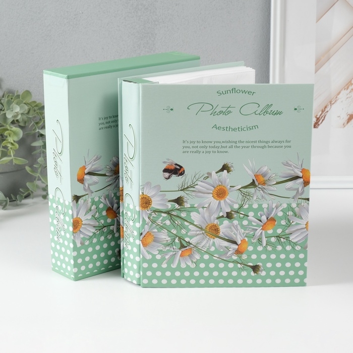 Фотоальбом на 200 фото 10х15 см "Ромашки и горошек" в коробке 25,8х21х5 см