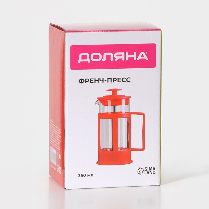 Чайник заварочный френч - пресс Доляна «Классика», 350 мл, стекло, цвет красный Чайник заварочный френч - пресс Доляна «Классика», 350 мл, стекло, цвет красный