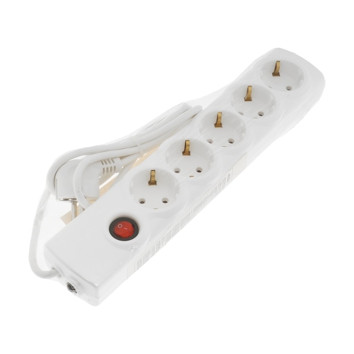 Сетевой фильтр Luazon Lighting, 5 розеток, 1.5 м, 2200 Вт, 3х0.75 мм2, 10 A, 220 В, c предохранителем, белый Сетевой фильтр Luazon Lighting, 5 розеток, 1.5 м, 2200 Вт, 3х0.75 мм2, 10 A, 220 В, c предохранителем, белый