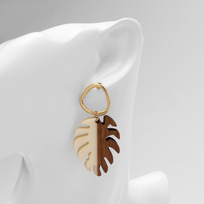 Серьги ассорти «Ваканда» монстера, цвет бело-коричневый в золоте Серьги ассорти «Ваканда» монстера, цвет бело-коричневый в золоте