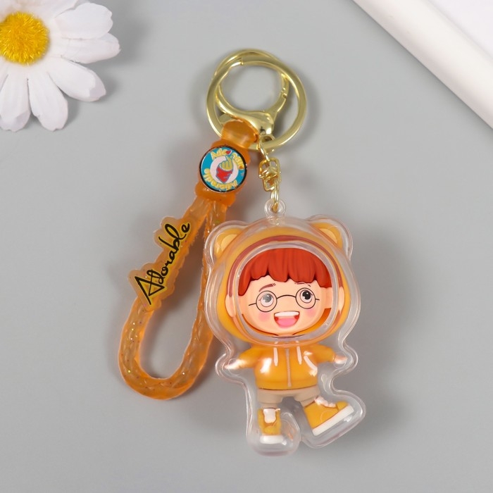 Брелок резина с карабином, ремешком Брелок резина с карабином, ремешком "Мальчик в оранжевой толстовке" 7х4,5х3,5 см