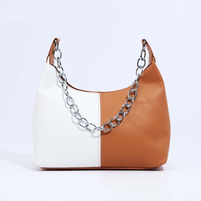 Сумка-багет на молнии, цвет белый/коричневый Сумка-багет на молнии, цвет белый/коричневый