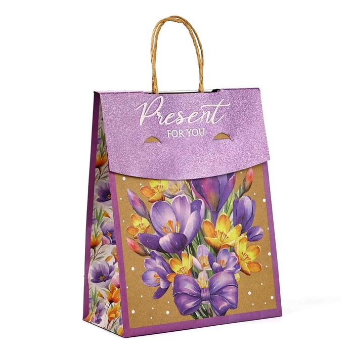 Пакет с клапаном «Подарок», цветы, крафт, глиттер, 19,5 × 10 × 25.2 см Пакет с клапаном «Подарок», цветы, крафт, глиттер, 19,5 × 10 × 25.2 см