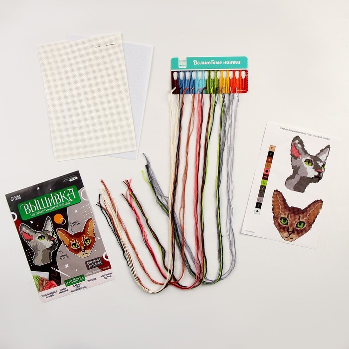 Вышивка крестиком на пластиковой канве «Важные котики», набор для творчества Вышивка крестиком на пластиковой канве «Важные котики», набор для творчества