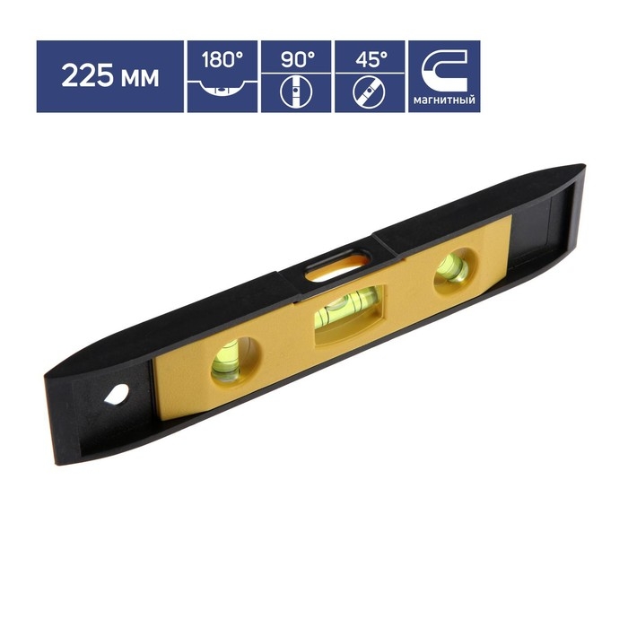 Уровень пластиковый магнитный ТУНДРА, 3 глазка, 225 мм Уровень пластиковый магнитный ТУНДРА, 3 глазка, 225 мм