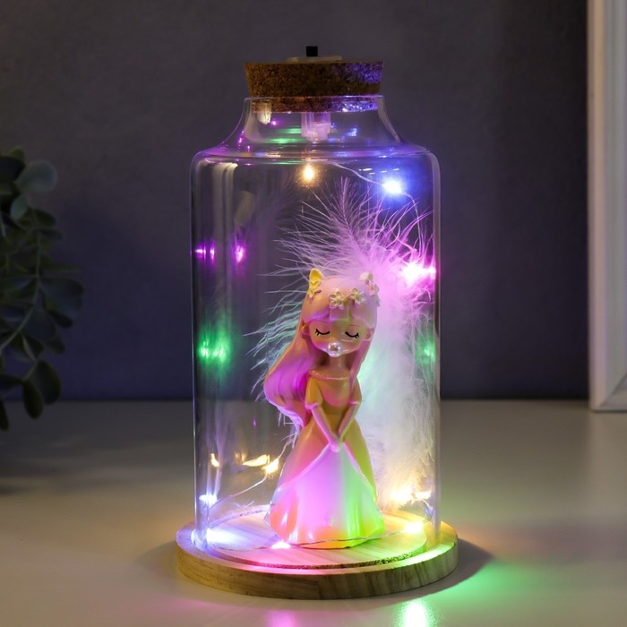 Сувенир полистоун световой  Сувенир полистоун световой "Девочка с розовыми волосами, ушками и пером" 10х10х17,5 см