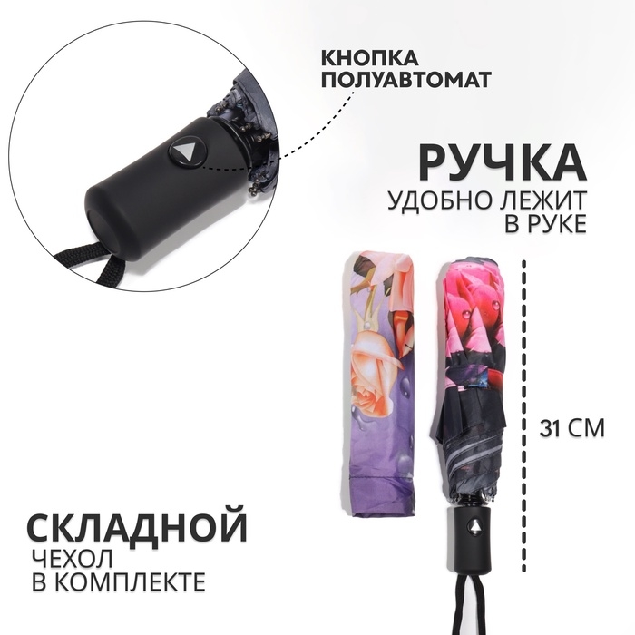 Зонт полуавтоматический «Дождливый день», 3 сложения, 8 спиц, R = 49 см, цвет МИКС Зонт полуавтоматический «Дождливый день», 3 сложения, 8 спиц, R = 49 см, цвет МИКС