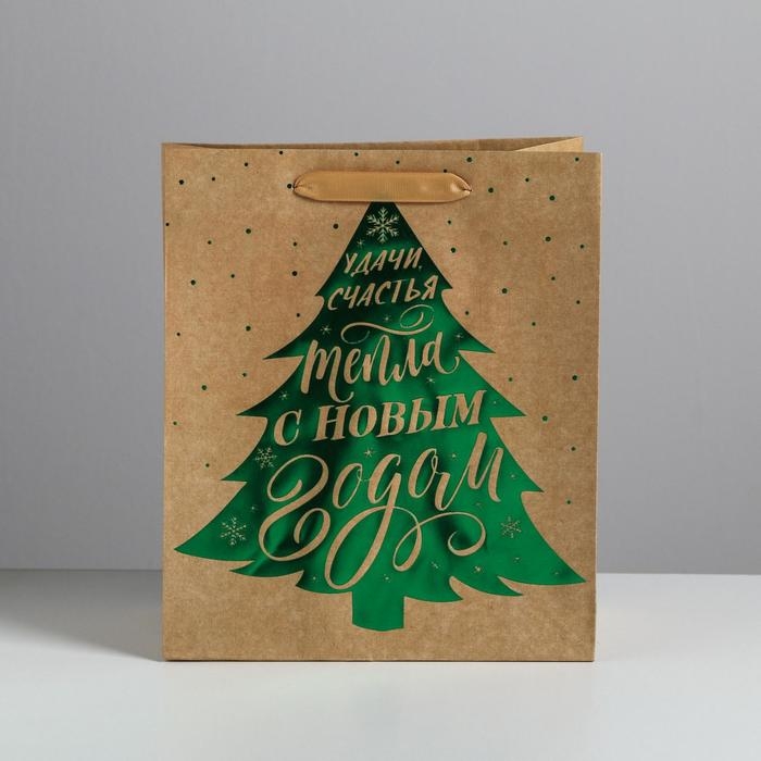 Пакет подарочный новогодний крафтовый вертикальный «Ёлочка нарядная», ML 23 х 27 х 11.5 см, Новый год Пакет подарочный новогодний крафтовый вертикальный «Ёлочка нарядная», ML 23 х 27 х 11.5 см, Новый год
