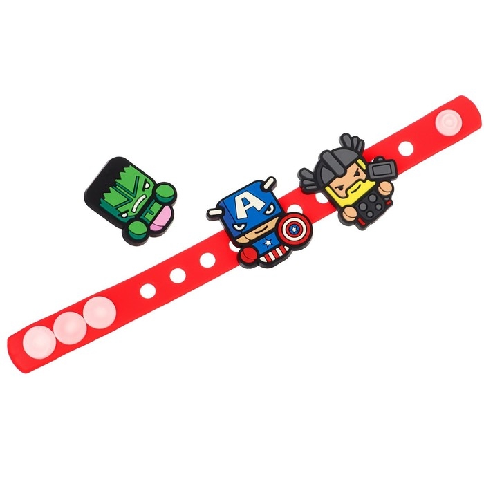 Браслет силиконовый со сменными джибитсами, 3 джибитса в комплекте, Мстители Браслет силиконовый со сменными джибитсами, 3 джибитса в комплекте, Мстители