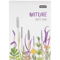 Блокнот А5 60л Attache Nature White flowers клет,65г,100%,греб,карт,ВД-лак