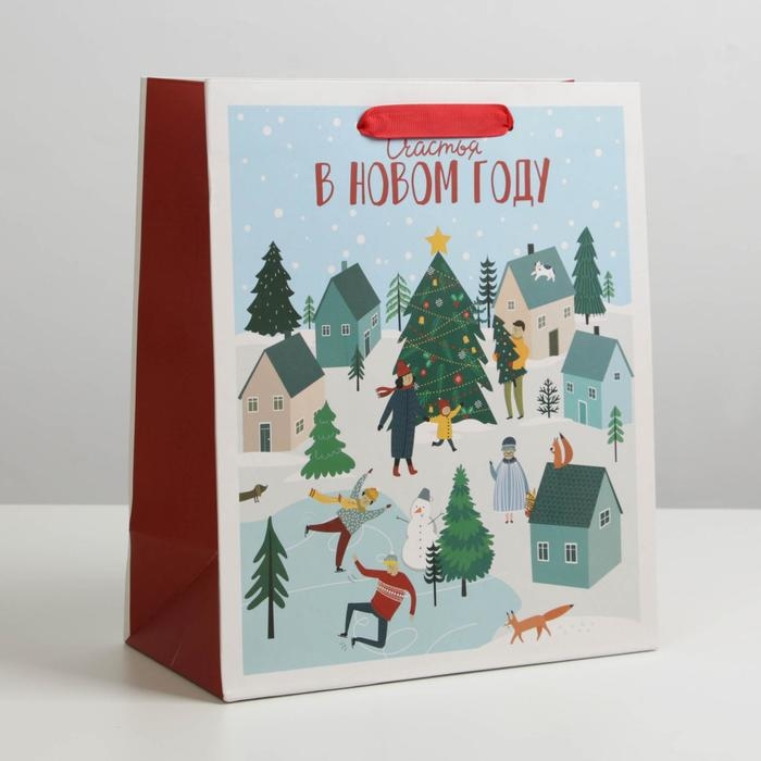 Пакет подарочный новогодний ламинированный «Новогодний город», ML 23 х 27 х 11.5 см