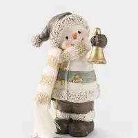 Фигурка новогодняя &laquo;Снеговичок с колокольчиком&raquo;, полистоун, серый, 8.8&times;6.8&times;12.5 см
