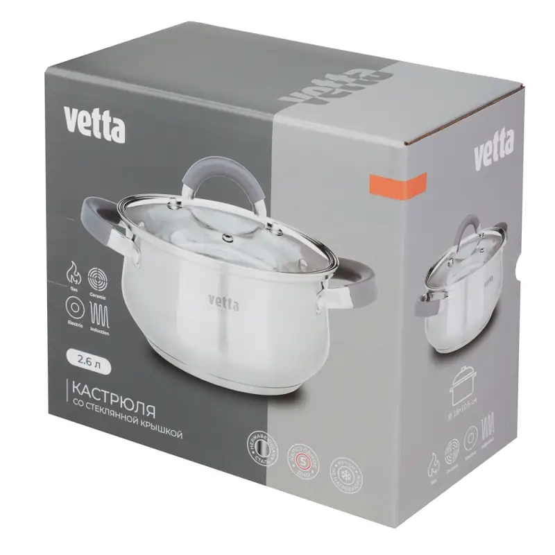 VETTA Вена Кастрюля 18х10,5см. 2,6л. со стекл. крышкой, индукция