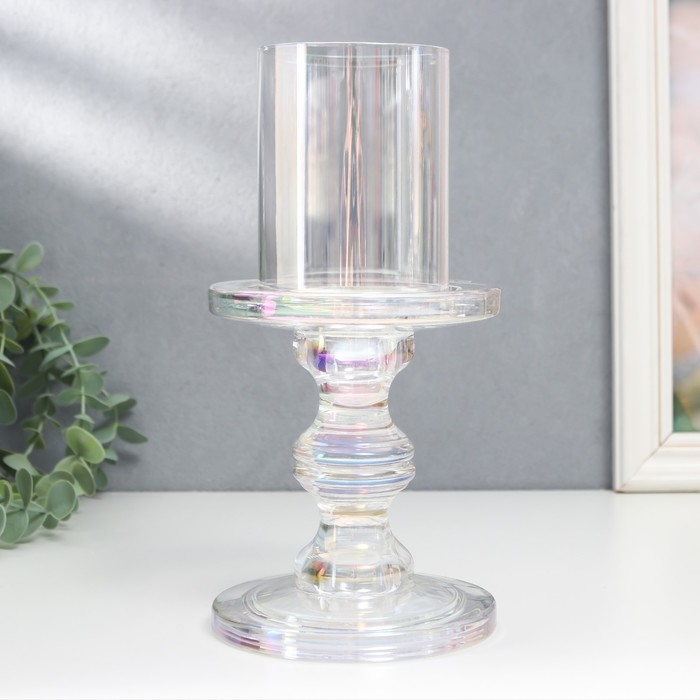 Подсвечник стекло на 1 свечу Подсвечник стекло на 1 свечу "Честность" d-3,5/8,5/10 см радужный прозрачный 11,5х11,5х24 см 78771