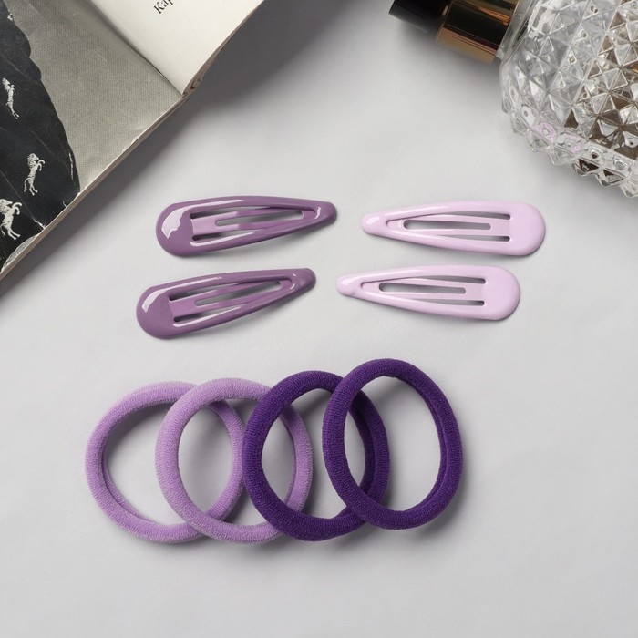 Набор для волос  Набор для волос "Мира" (4 невидимки-5 см, 8 резинок-3,5 см) сиреневый