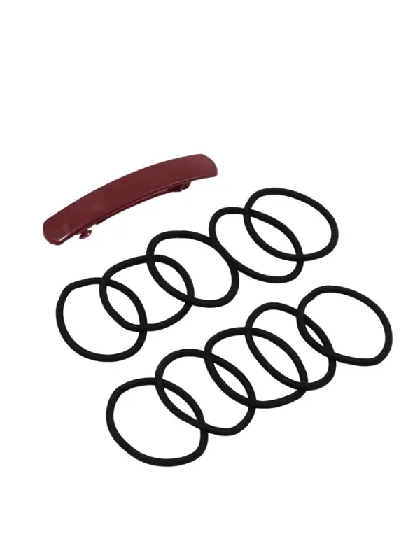 Набор для волос QF &laquo;Лилит&raquo;, 10 резинок 6.5 см, заколка - автомат 9 см, чёрный, бордовый