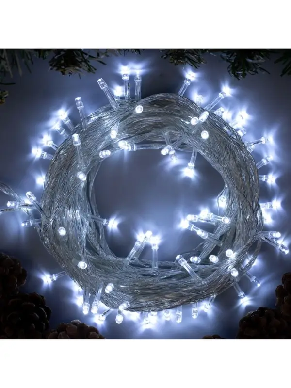 Гирлянда &laquo;Нить&raquo; 10 м, IP20, прозрачная нить, 100 LED, 8 режимов, 220 В, свечение белое