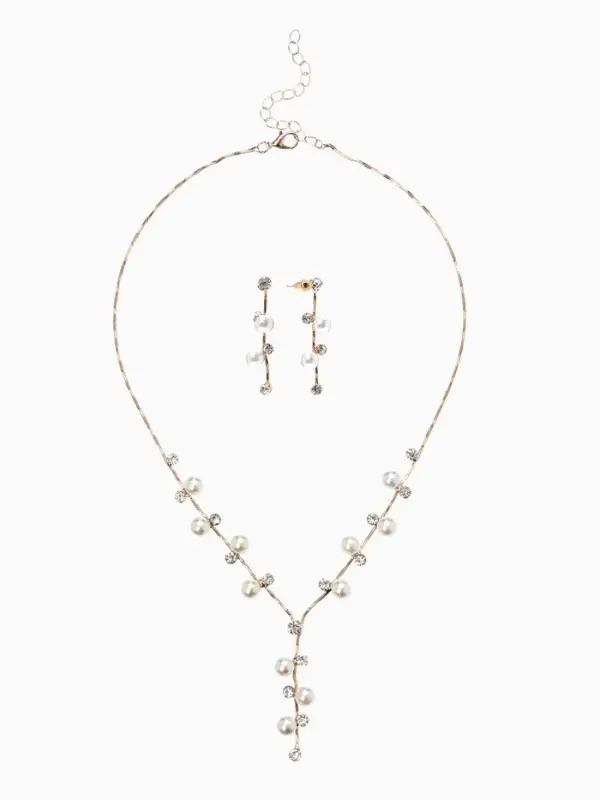 Набор 2 предмета: серьги, колье &laquo;Изумление&raquo;, ветвь, белый в золоте, 42 см