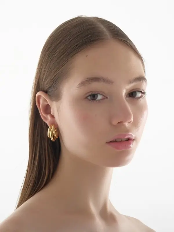 Серьги кольца тройные QF &laquo;Тринити&raquo;, d=2 см, цвет золото