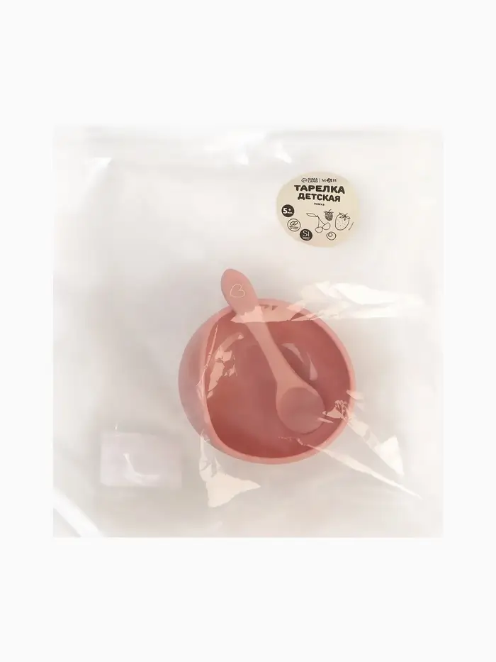 Тарелка детская на присоске и ложка, розовый, Mum&Baby Тарелка детская на присоске и ложка, розовый, Mum&Baby