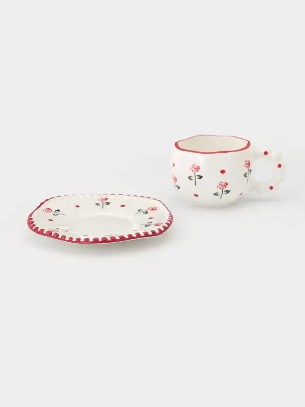 Чайная пара "Красная роза" блюдце 16х1,5 см, чашка 13х10х7 см