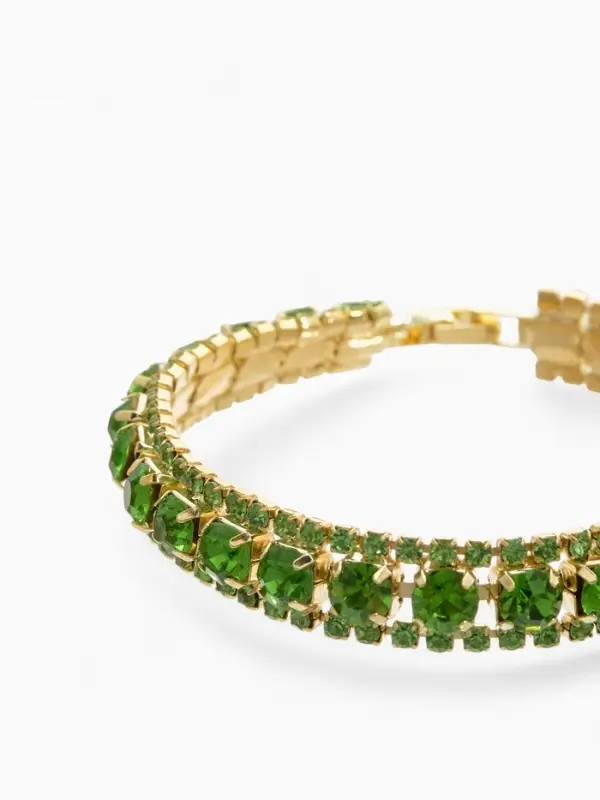 Браслет со стразами &laquo;Северное сияние. Змейка&raquo;, L=18 см, зелёный в золоте