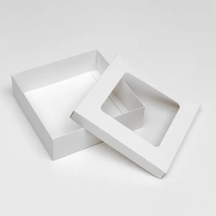 Коробка подарочная складная, упаковка, крышка-дно, с окном, белая, 20&times;20&times;6 см