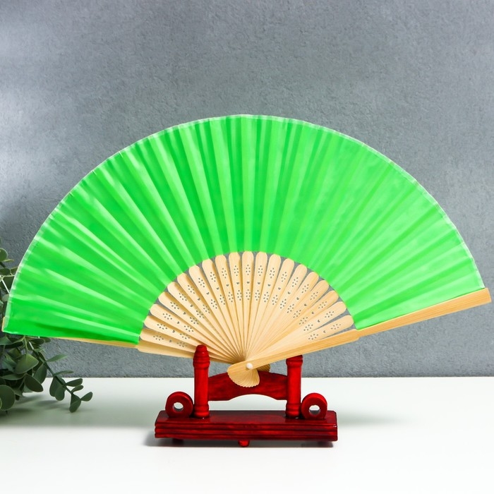 Веер бамбук, текстиль h=21 см  Веер бамбук, текстиль h=21 см "Моноцвет" в коробке, зелёный